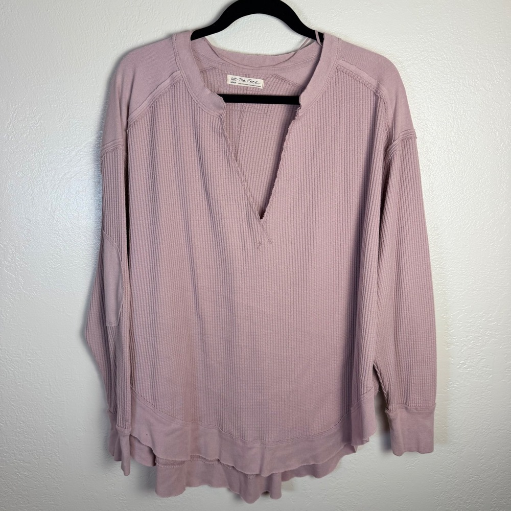 We The Free Womens M Mauve Pink Waffle Knit Oversized Top Boho Cozy Earthy